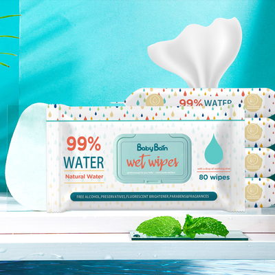 80PCS 가방 OEM GSM을 청소하는 버릴 수 있는 친절한 Eco 아기 워터 습식 와이퍼지는 후려칩니다