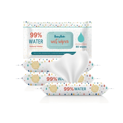 80PCS 가방 OEM GSM을 청소하는 버릴 수 있는 친절한 Eco 아기 워터 습식 와이퍼지는 후려칩니다